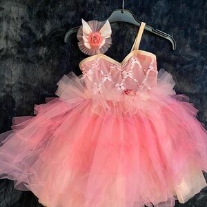 Weissman Pink Floral Tulle Dress